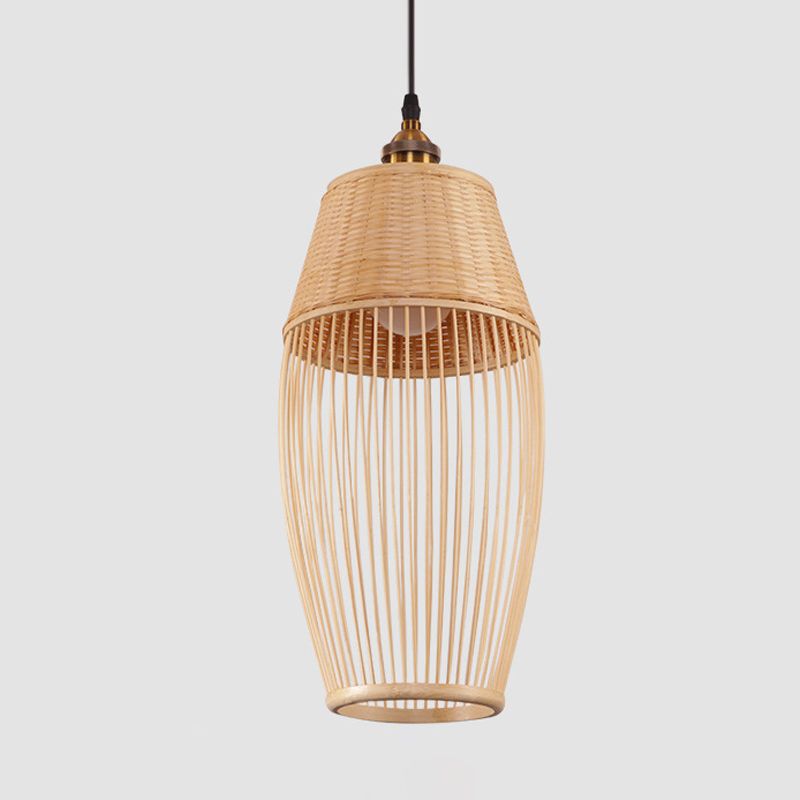 Rattan de bambú Oval Luz Asian Style 1 Lámpara de techo colgante de luz en beige