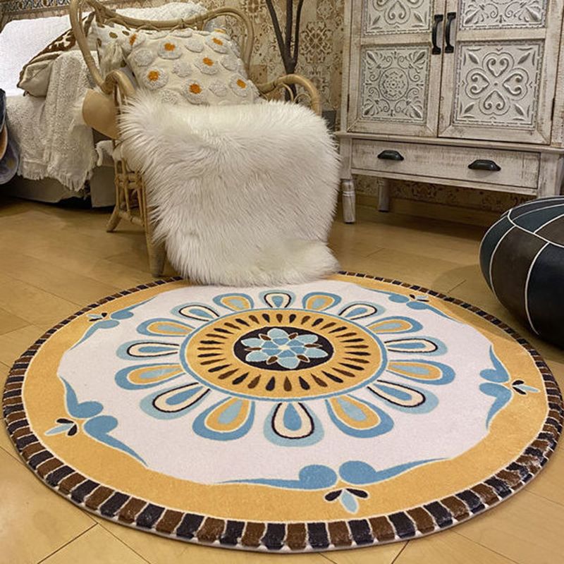 Black Bohemian Rug Polyester Graphic Rug Non-Slip Backing Rug for Drawing Room