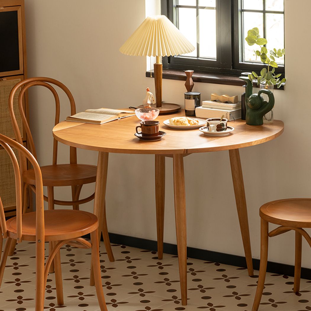 Modern Solid Wood Drop Leaf Round Top Dining Table with 4 Legs