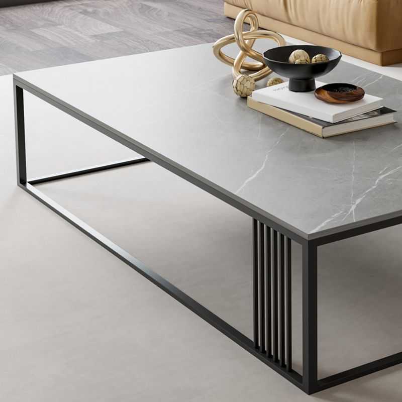 Metal Frame Rectangular Coffee Table Stone Top Cocktail Table