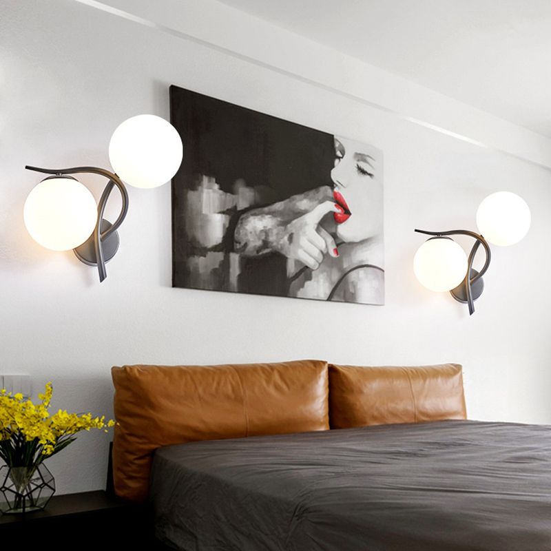 2 Heads Nordic Style Wall Mount Light Metal Arm Glass Shade Sconce Light Fixture for Bedroom