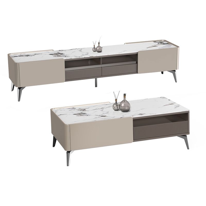 4 Legs Coffee or End Table Slate with Storage Drawers Rectangle White