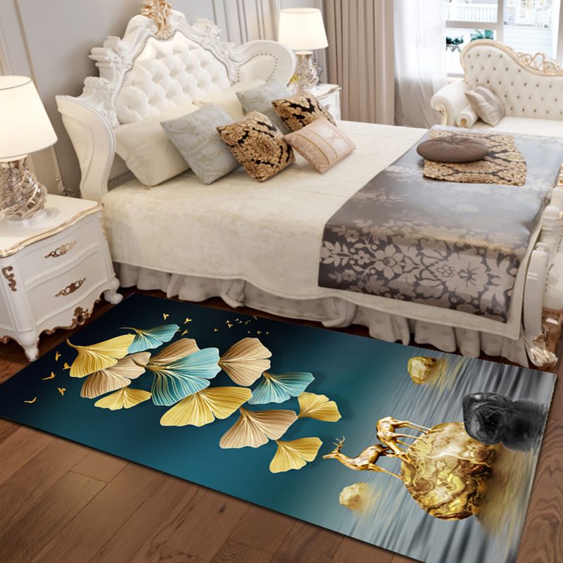 Gold Modern Rug Polyester Animal Rug Non-Slip Backing Rug for Living Room