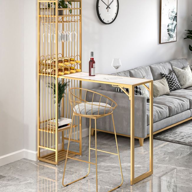 Glam Rectangle Bar Set 1/2 Pieces Self-Storing Leaf Pub Table with Upholstered Stool