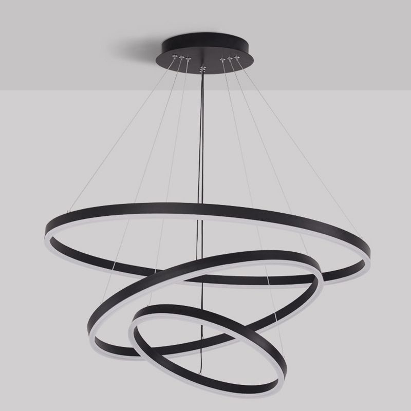 New Modern Black Tiered Chandelier Light Fixtures Aluminum LED Hanging Lamp for Living Room
