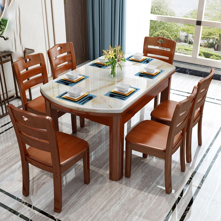 Modern Stone Round Dining Table Rubber Wood Legs for Dining Room