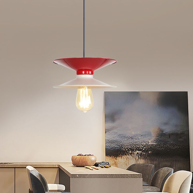 Metal Double Saucer Ceiling Hang Fixture Modern 1 Bulb White and Red Pendant Lamp Kit