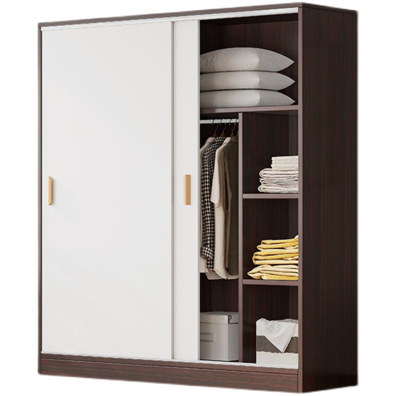 Modern Storage Cabinet Wooden 2-Door Wardrobe Armoire with Shelves and Clothes Rail