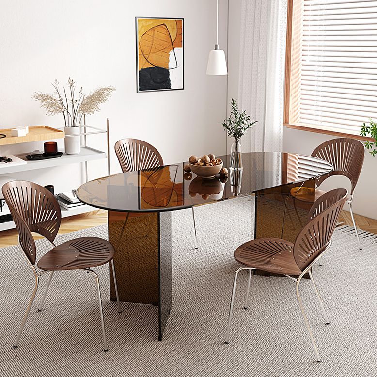 Glass Top Dining Table Oval Dining Table with Double Pedestal