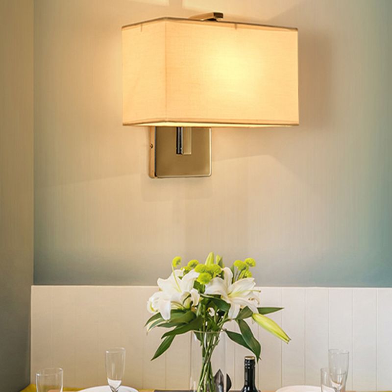 Metal Modern Wall Sconce Rectangle Shape Wall Light with Fabric Shade for Living Room