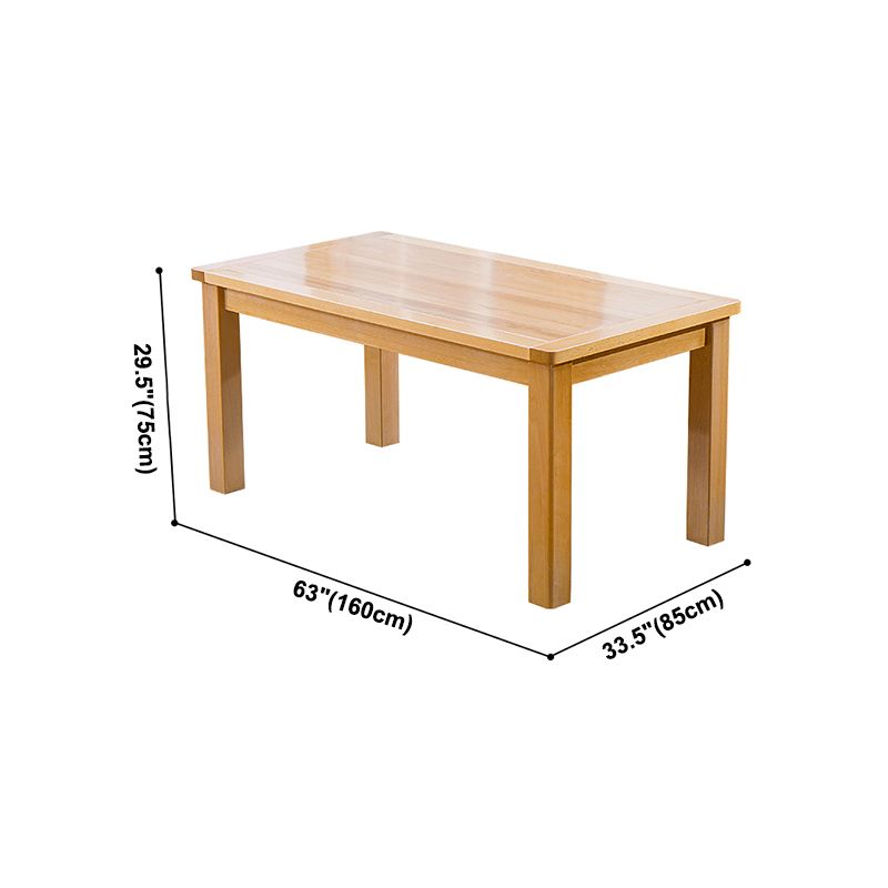 Modern Style Rectangle Dining Table Brown Solid Wood Dining Table with 4 Legs for Home