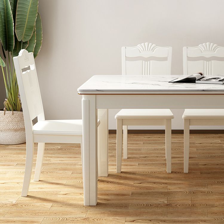 White Rectangle Dining Site Table Marble Dining Room Collection with 4-foot