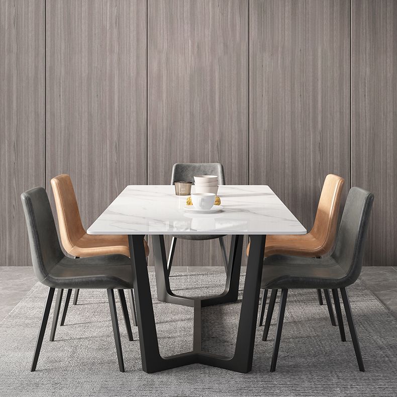Rectangle White Dining Table Set 1/4/5/7 Pcs Modern Sintered Stone Dining Table and Chairs