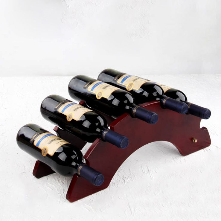 Mid-Century Modern Wine Bottle Rack Tabletop Solid Wood Bottle Holder in Torched Brown