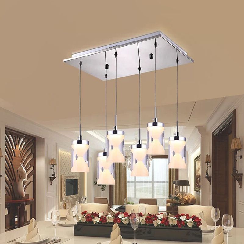 Chrome Cilinder Led Drop Pendant Modernistische 6 bollen Acryl Multi -hangende lamp in warm/wit licht met cocktailshaker binnenin