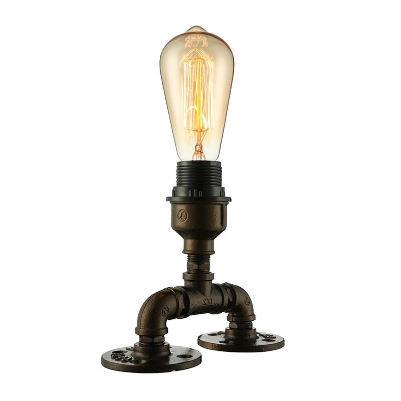 Illuminazione da tavolo a vista industriale con design del tubo 1 testa metallica in piedi in nero in nero per caffetteria
