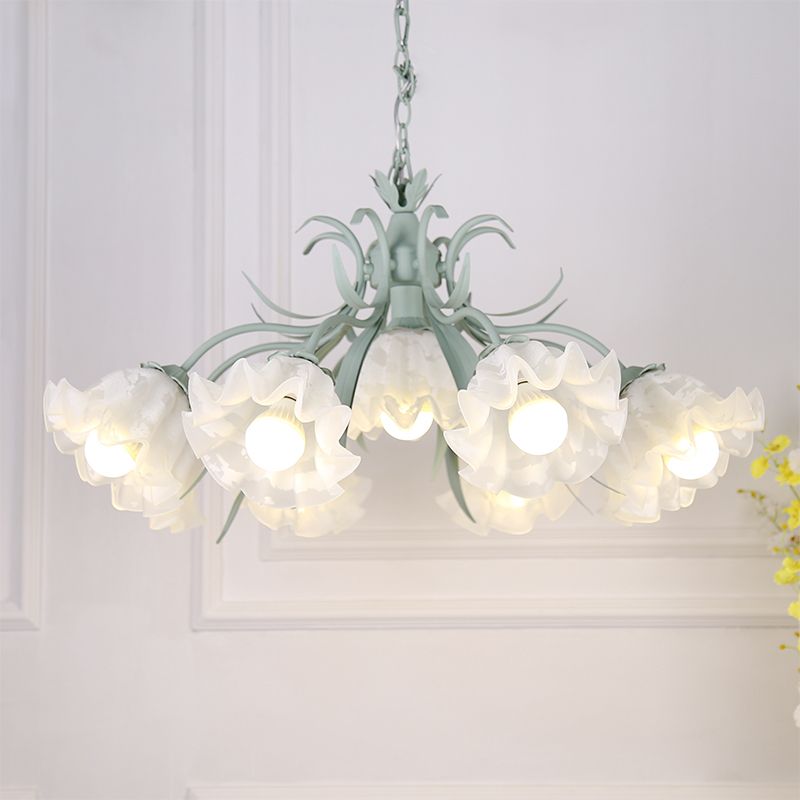 Estilo pastoral lámpara de lámpara floral crema ligera de vidrio colgante para comedor para comedor