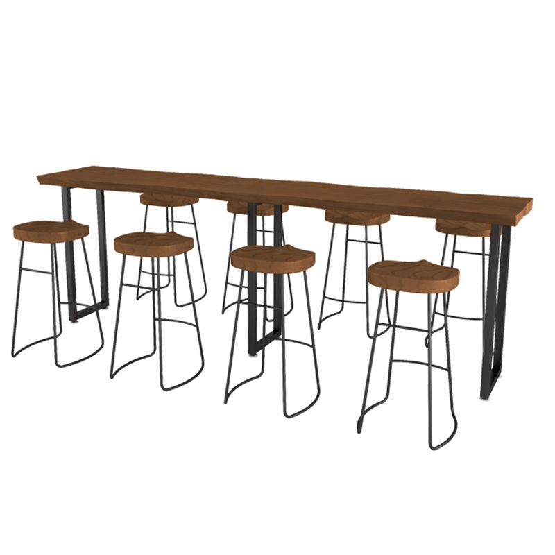 Rectangular Bar Height Table Black Legs and Metal Base Bistro Bar Table for Dining Room