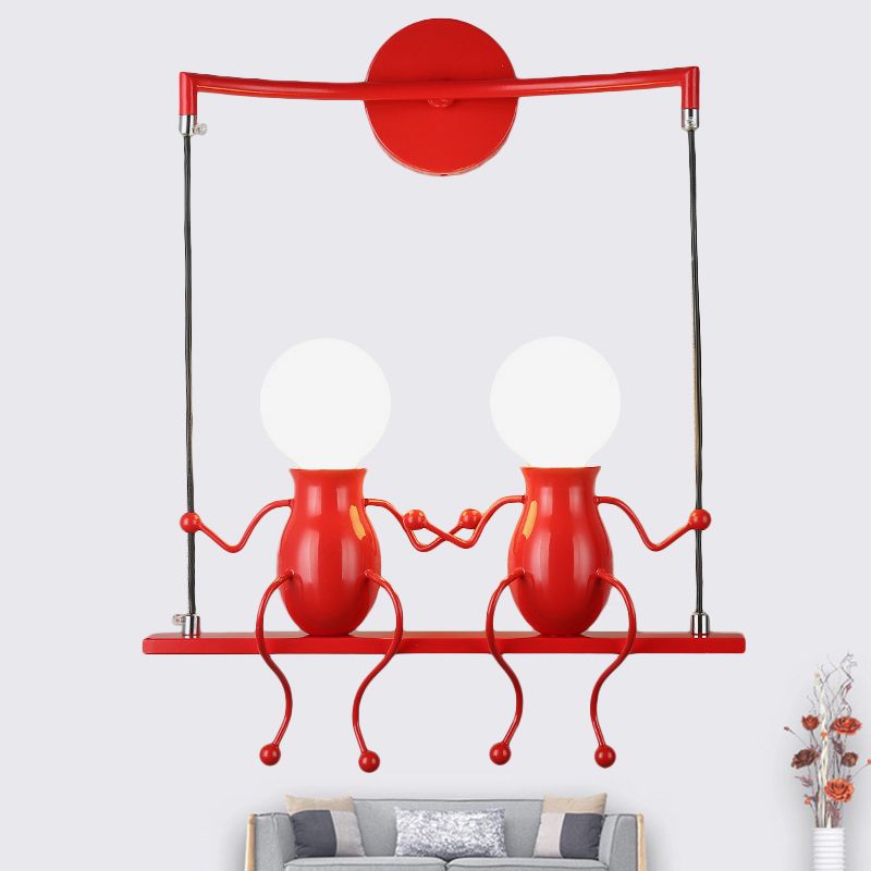 Zwart/wit/rode kleine mensen SCONCE LICHT METAL Kids 2 Lichten Wandverlichtingsarmatuur voor woonkamer