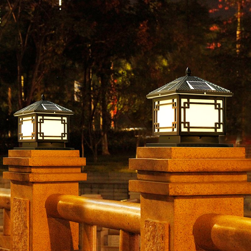 Contemporary Pillar Lighting Fixture Creative LED Solar Lamp for Backyard