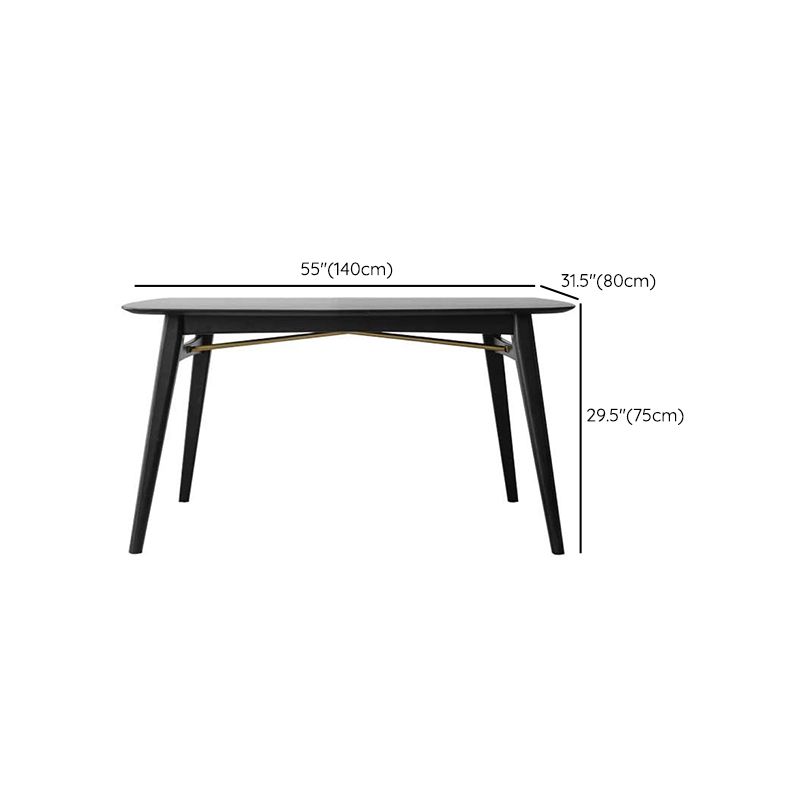 Black Modern Rectangular Oak Tabletop Dining Table for 4 People