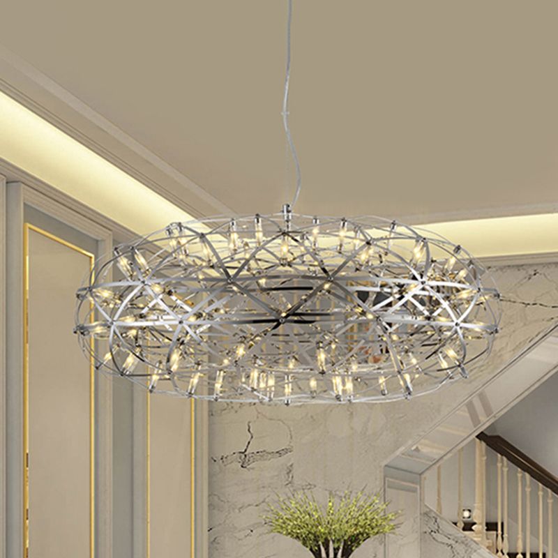 Chrome Disc-Shaped Chandelier Lamp Modern 16"/21" W LED Stainless Steel Hanging Lighting in Warm/White Light