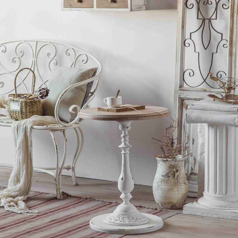 19.69 inch Wide Rustic Style Side End Table Metal Pedestal Round Sofa Side Accent Table