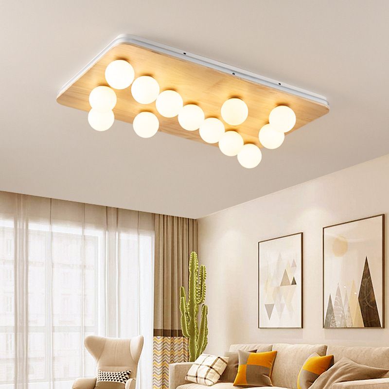 Contemporary Geometric Flush Light Fixture Wood Flush Mount Ceiling Fixture in Brown