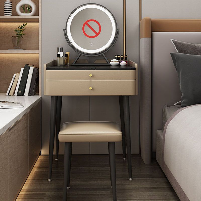 Brown Vanity with Padded Stool Bedroom Make-up Vanity 2-Piece Set