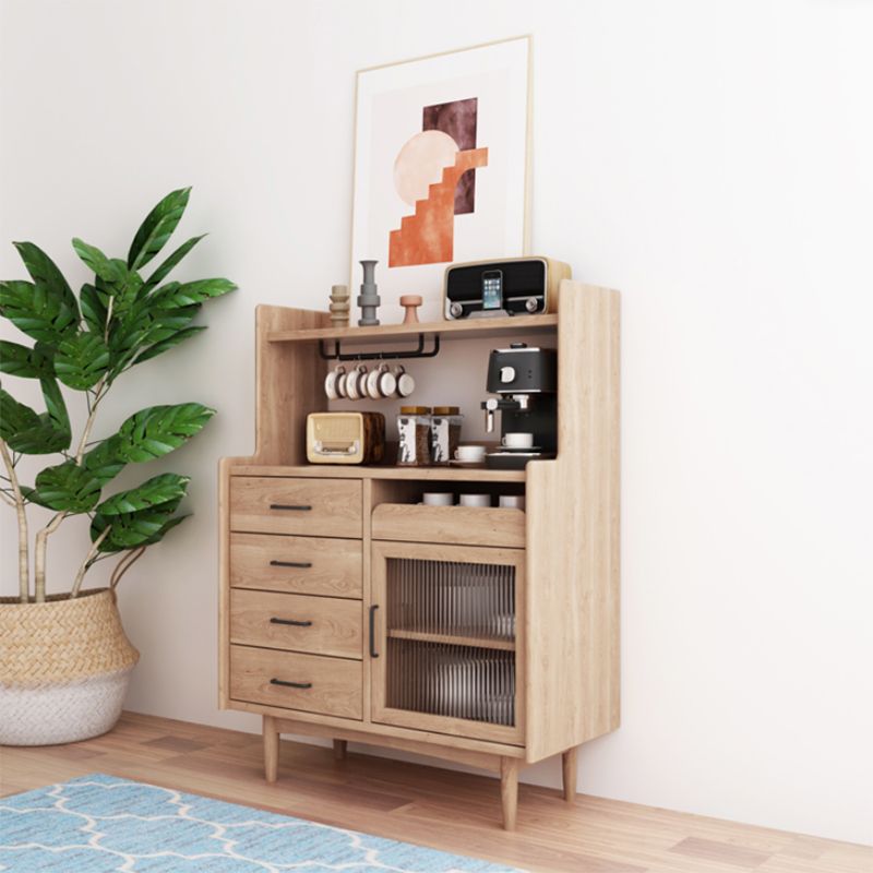Solid Wood Curio Cabinet Contemporary Glass Doors Display Stand with Drawers