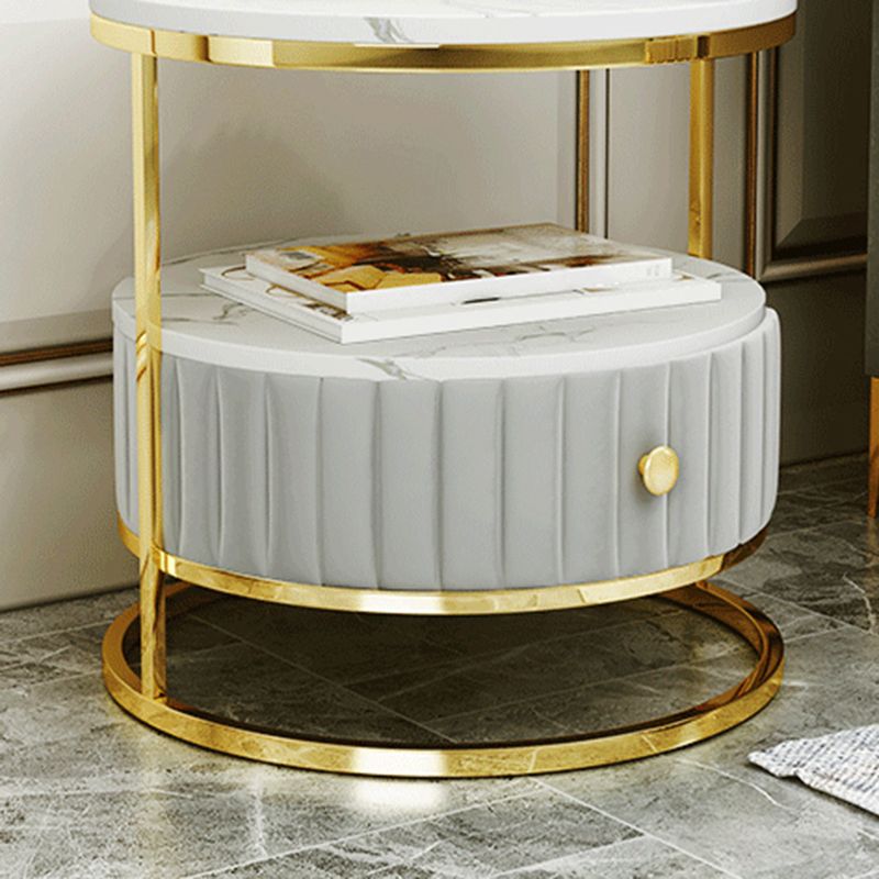 Stone Accent Table Nightstand Open Storage Bedside Cabinet for Bedroom