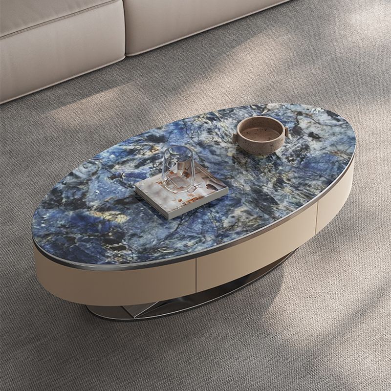 Glam Oval Coffee Table Abstract Slate Top Coffee Cocktail Table