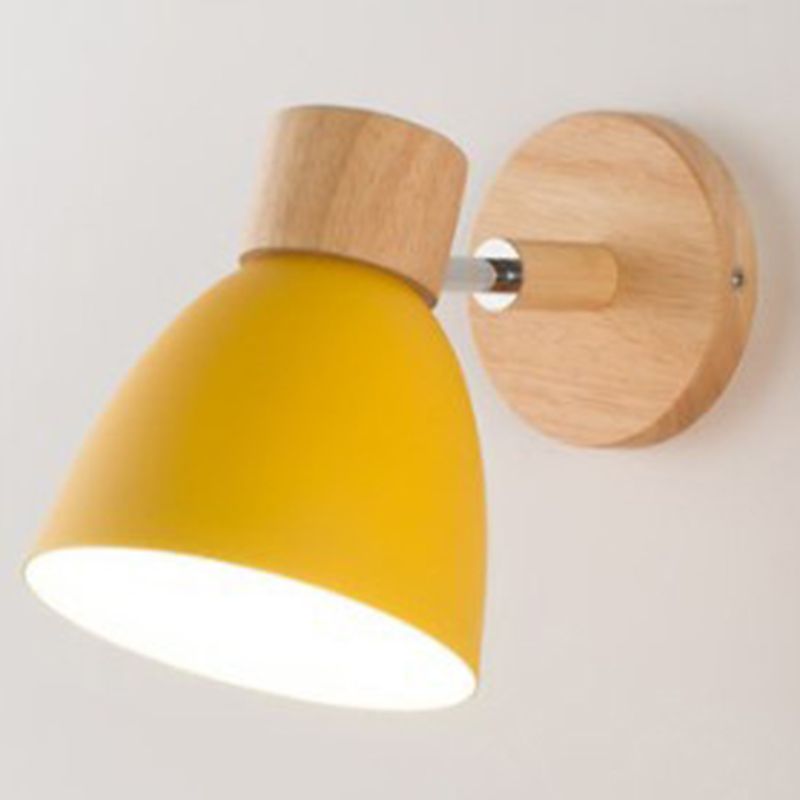 Application murale en bois de style macaron nordique Lampe murale à nuance en option avec bras réglable
