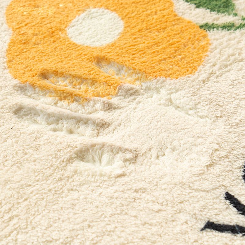 Orange Modern Carpet Flower Pattern Polyester Area Rug Non-Slip Backing Rug for Bedroom