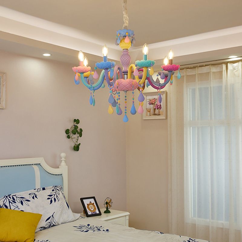 Bedroom Macaron Pendant Light in Modern Creative Style Wrought Iron Chandelier with Crystal Decoration