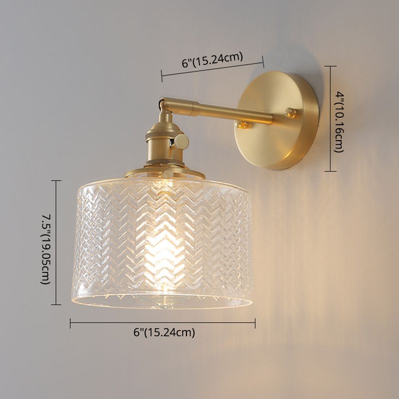 Brass Industrial Wall Light Adjustable Sconce Light for Bedroom Hotel in Glass Shade