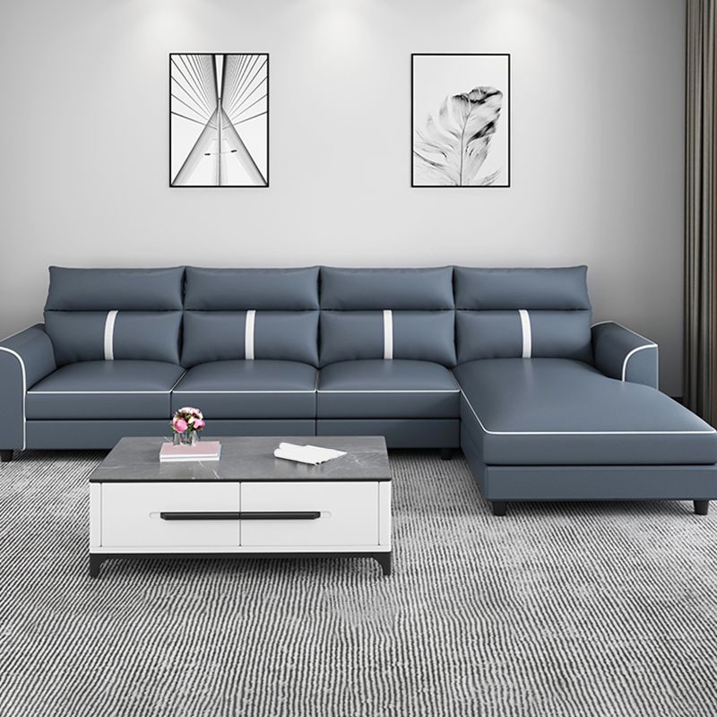 Blue Modern Faux Leather Sectional/Sofa for Living Room, Stain-Resistant