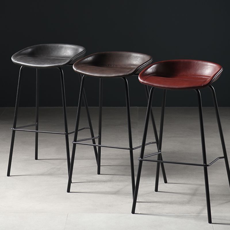 Contemporary Faux Leather Low Back Bucket Bar Stools with Metal Base