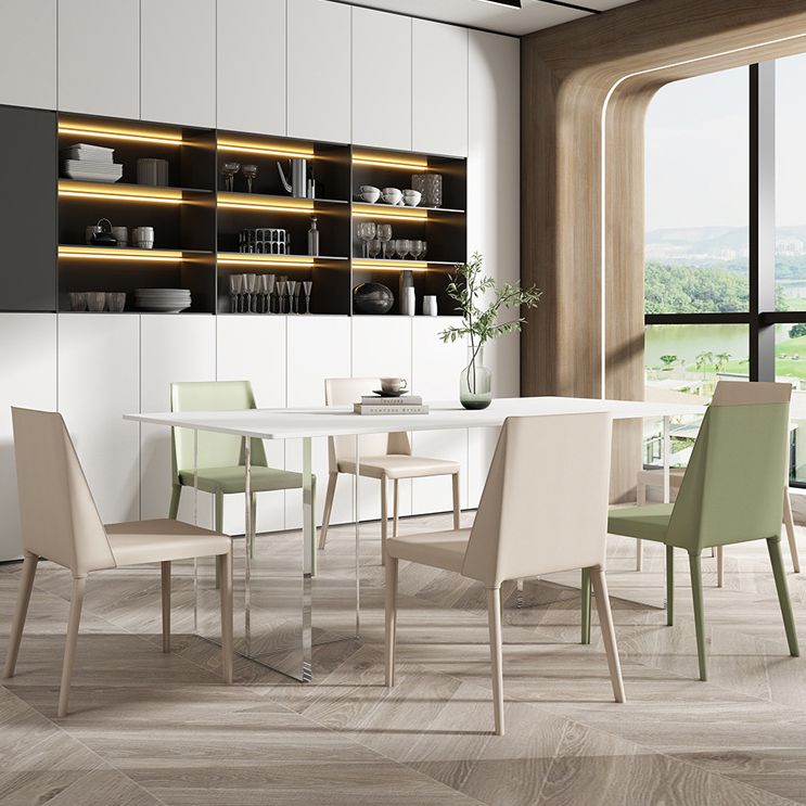Modern Rectangle Dining Table White Sintered Stone Top Acrylic Base Table