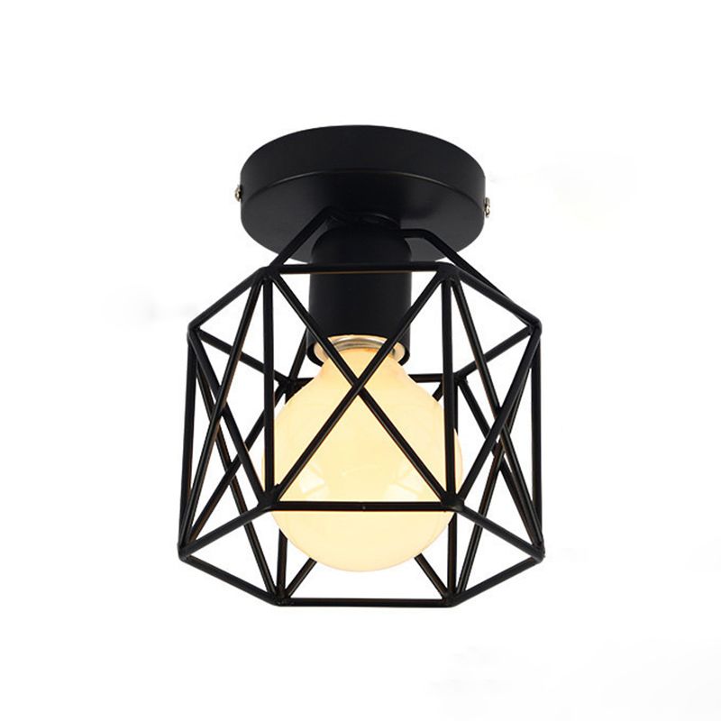 Plafonnier à cadre en fer de style vintage industriel, plafonnier d'intérieur géométrique noir