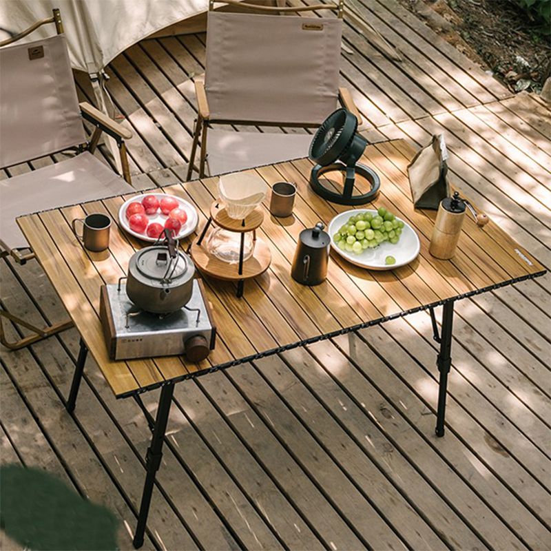 Wood Camping Table Industrial Rectangle Lift Table with Metal Frame
