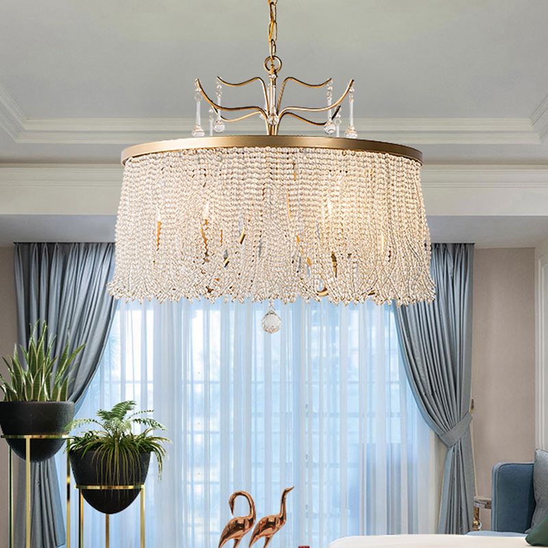 Modern Style Chandelier Metal Minimalism Hanging Light with Crystal for Bedroom