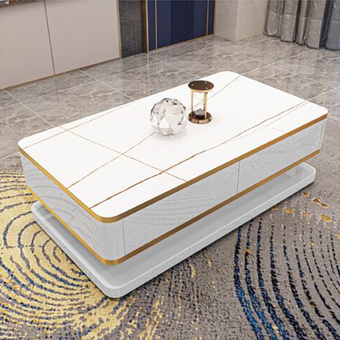 18"H Glam Single White Rectangular Coffee Table with Storage