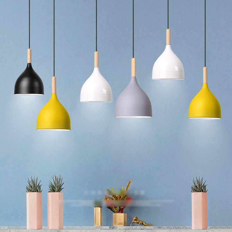 Bowl Shape Hanging Lighting Modern Macaron Style Metal 1 Light Pendant Lamp