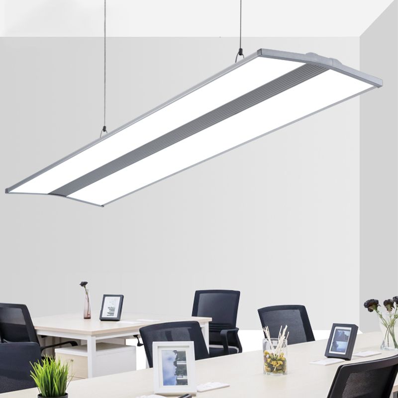 Rechteckige Anhängerbeleuchtung moderne Metall -LED 23,5 "/47" breites silberne Deckenlampen -Kit mit weißem Acryldiffusor