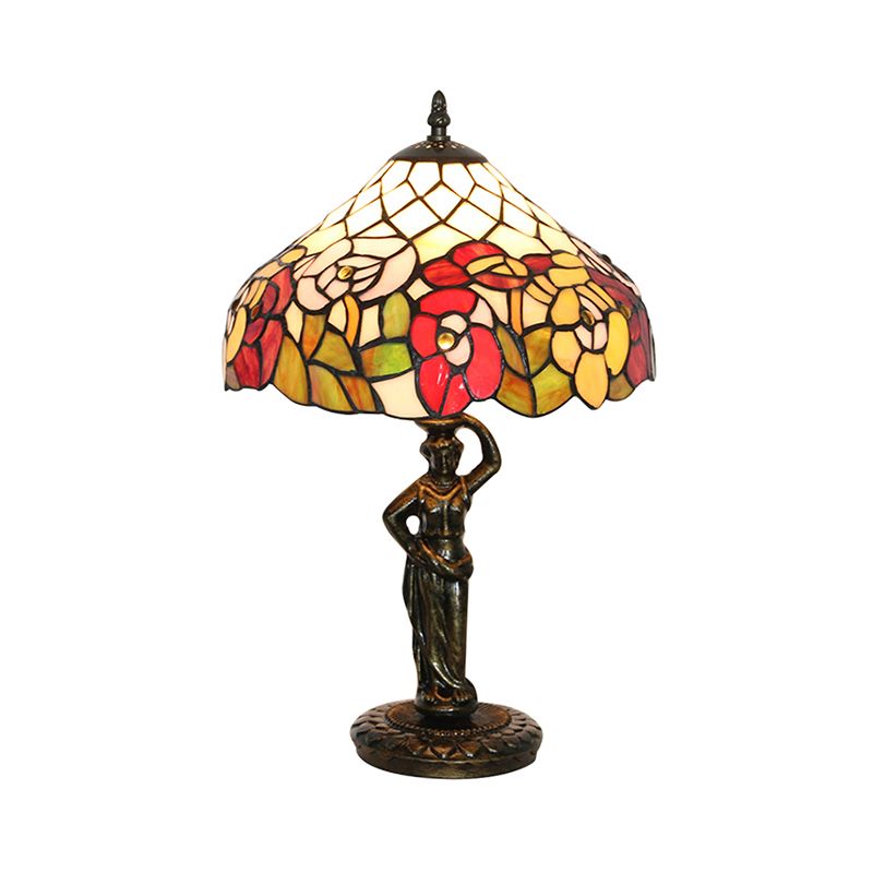 Lampada da scrivania con motivo uccello/uva/fiore con base per donne che lavorano, lampada da scrivania in vetro colorato Tiffany rustico a 1 testa per camera da letto
