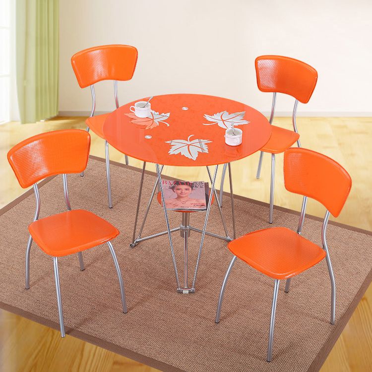 Round Tripod Dining Site Table Metal Dinette Table with Tempered Glass