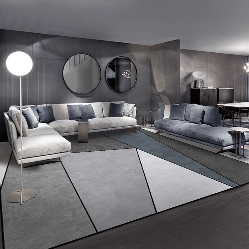 Grey Tone Luxury Area Carpet Polyester Geometric Splicing Rug Stain Resistant Carpet for Living Room