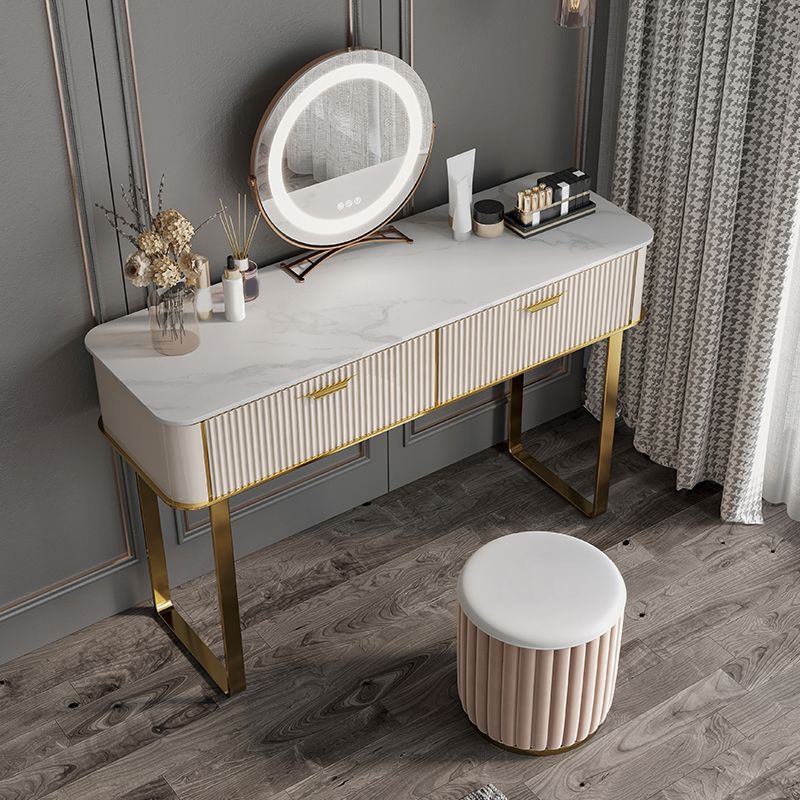 Contemporary White Vanity with Stool 17.72" D Vanity Set with 2 Drawers