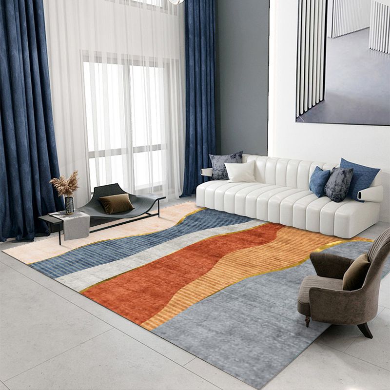 Orange Striped Rug Polyester Contrast Color Rug Stain Resistant Rug for Living Room